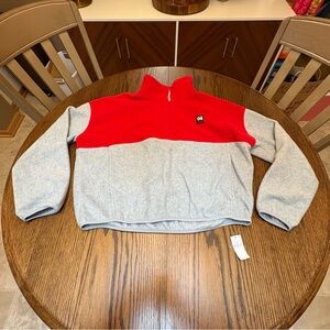 NWT Old Navy 1994 Fleece Half Zip Red & Gray Colorblock Pull-over Sweatshirt Med